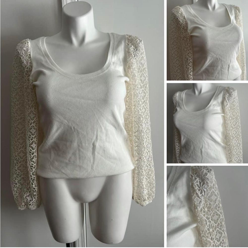 Anthropologie Cream Lace Sleeve Blouse
